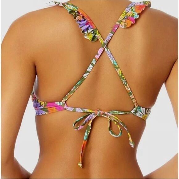 Salt Cove Boho Bikini Top Floral Ruffle Strappy Push Up Underwire Womens Size S - Picture 4 of 6
